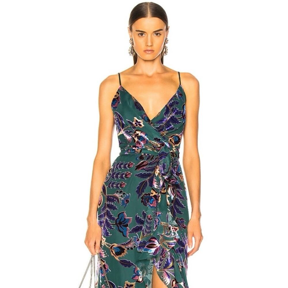 PatBO Nightflower Burnout Velvet Wrap Mini Dress Sz 0
